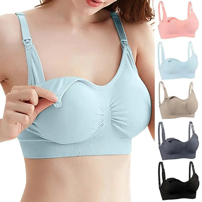 

Maternity Bra Breastfeeding Underwear Solid Color Nursing Bra Intimates Padded Adjusted-straps Back Closure Nursing Bra