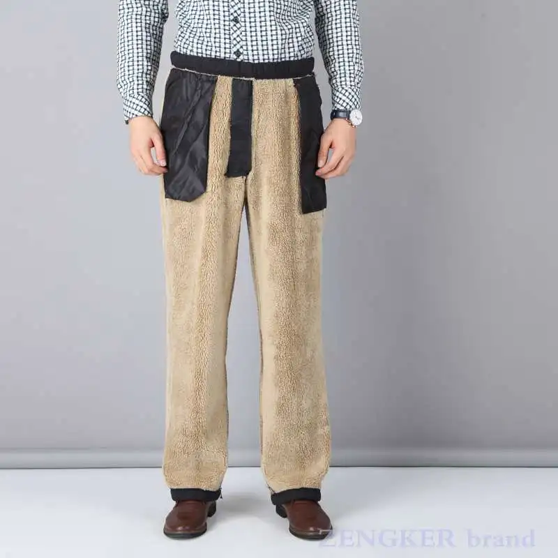 

Winter middle-aged men's casual pants men's plus velvet thick elastic waist trousers dad pants warm pants 7XL 8XL