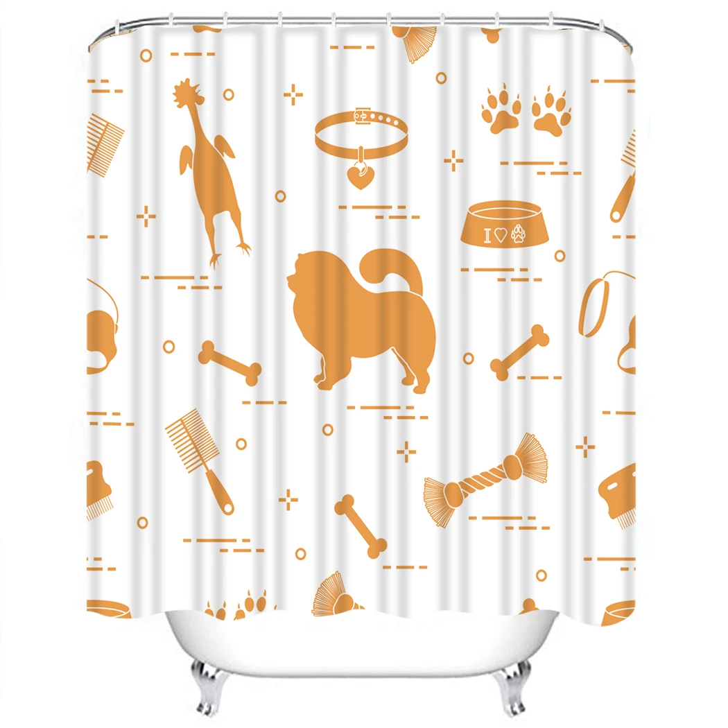 

Chow Dog Bowl Bone Shower Curtain Animal Toys Bathroom Shower Curtain With Hooks Care Pet Waterproof Bathroom Shower Curtain