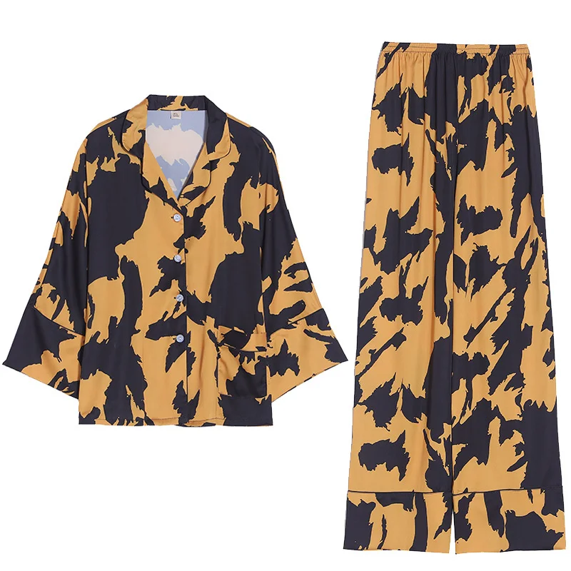 

2021 New Pyjamas Loungewear Sleepwear Silk Women's Home Clothes Two Piece Sets Nighty for Ladies Long Sleeve Sleeping Shirt