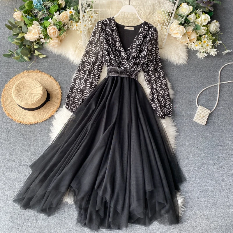 FMFSSOM женское платье с поясом принтом рукавами из пенопласта в стиле пэчворк