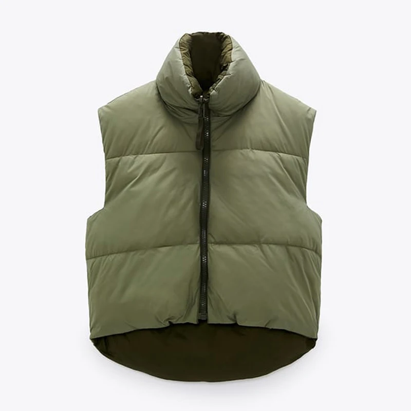 

Fashion Autumn Stand Collar Cotton Vests Women Elegant Solid Simple Zipper Coats Women Casual High Waisted Vests Ladies