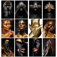 african art black and gold woman oil painting on canvas posters and prints scandinavian cuadros wall art picture for living room