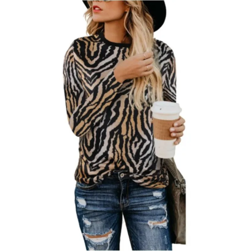 Женская Повседневная Свободная футболка с круглым вырезом и леопардовым принтом