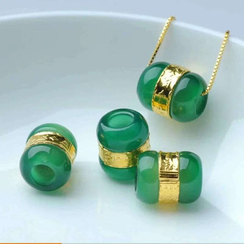 1pc Natural Hetian Jade (Jadeite) 24k999 Gold Lucky Tube Pendant | Украшения и аксессуары