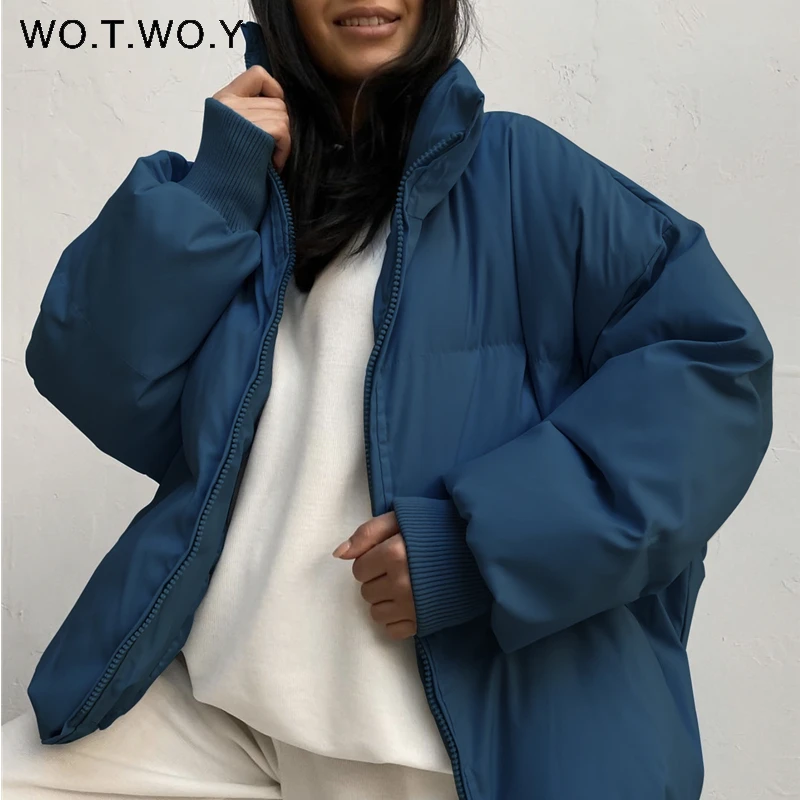 

WOTWOY осенне-зимняя утепленная куртка-пузырь женская теплая хлопковая стеганая парка Женская однотонная Свободная куртка-пуховик Harajuku 2021 Но...