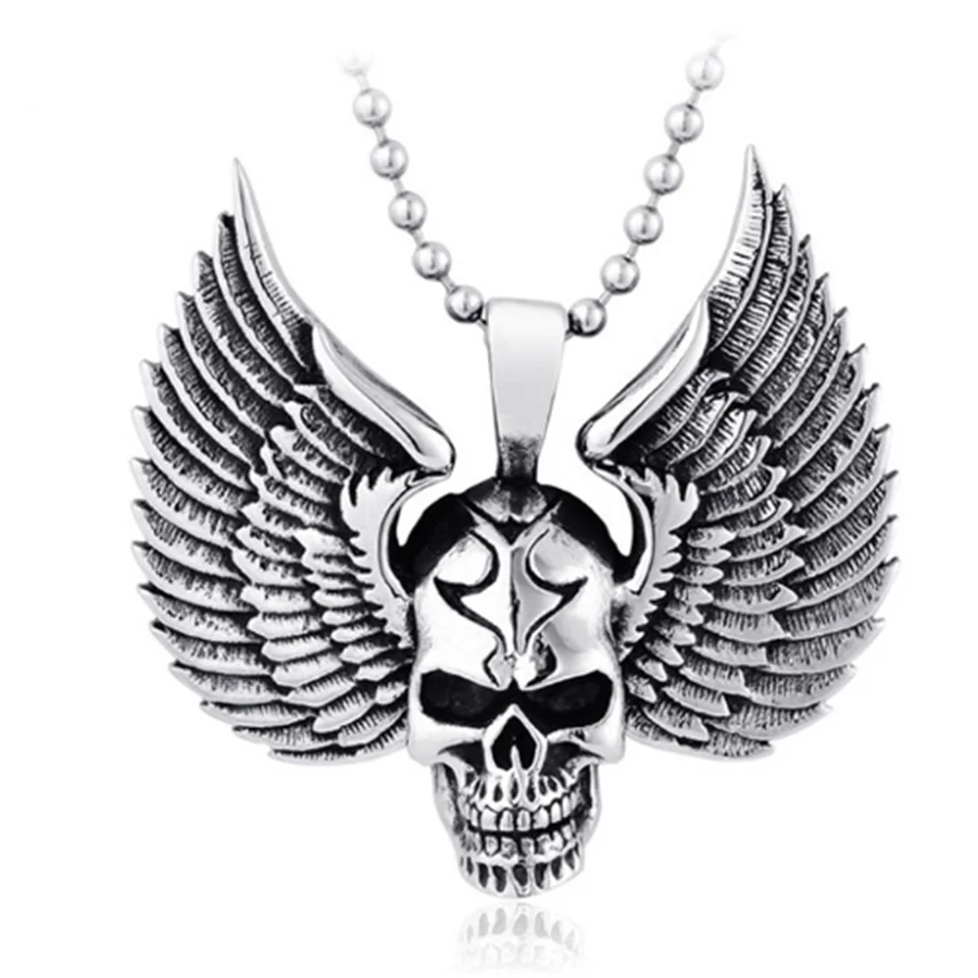 

Fashion Retro Domineering Gothic Wings Skull Pendant Necklace Male Hip Hop Rock Party Accessories Jewelry Gift Wholesale
