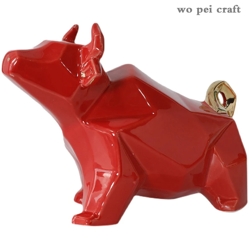 

Geometric Decorative Bull Ceramic Statue Desk Decor Abstract Animal Porcelain Crafts Golden Cattle Ornaments Home Decoration