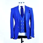 Брендовые новые мужские смокинги жениха Королевского синего цвета, Пиковые Мужские костюмы с отворотом, Свадебный лучший мужской блейзер (пиджак + брюки + жилет + галстук)