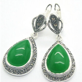 

brinco wedding brincos moda pendientes earring Natural Green GEM Gems 925 Sterling Silver Marcasite Dangle Earrings