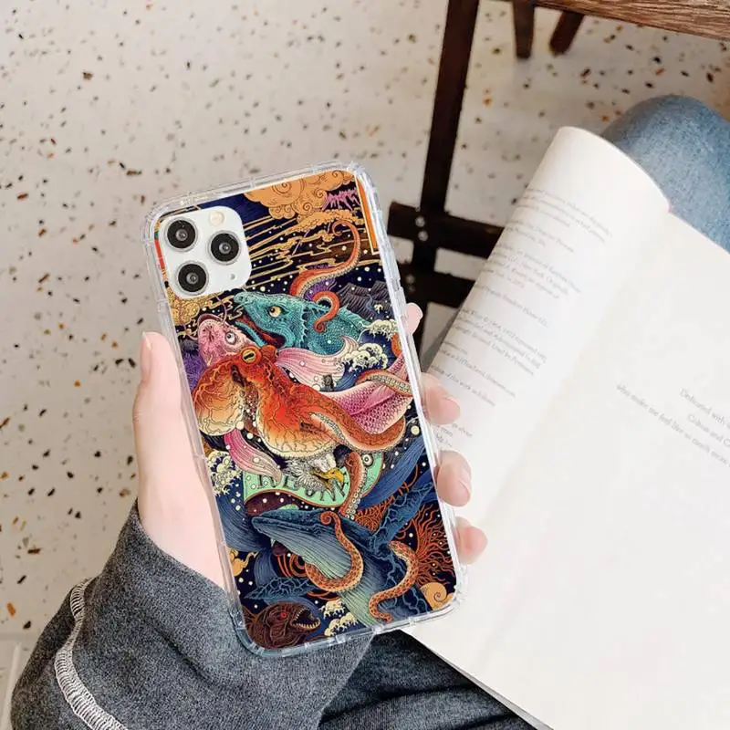 

Japanese wave Anime Dragon Phone Case Transparent for iPhone 11 12 mini pro XS MAX 8 7 6 6S Plus X 5S SE 2020 XR