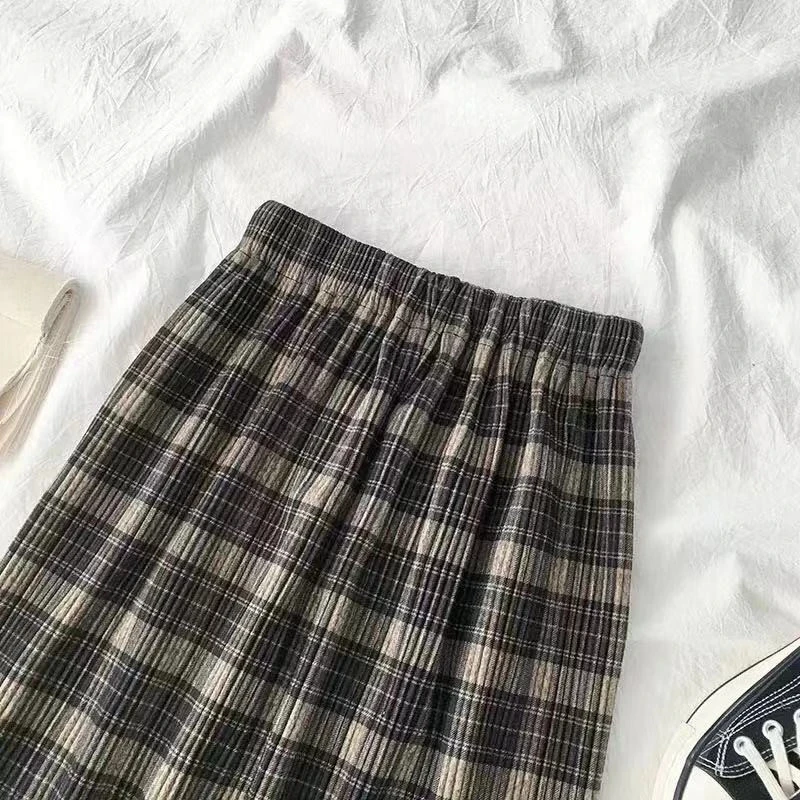 

Vintage Wool Pleated Plaid Skirt Women High Waist Plus Size Long Skirt Nice Autumn Winter Harajuku Female Party Skirt Streetwear