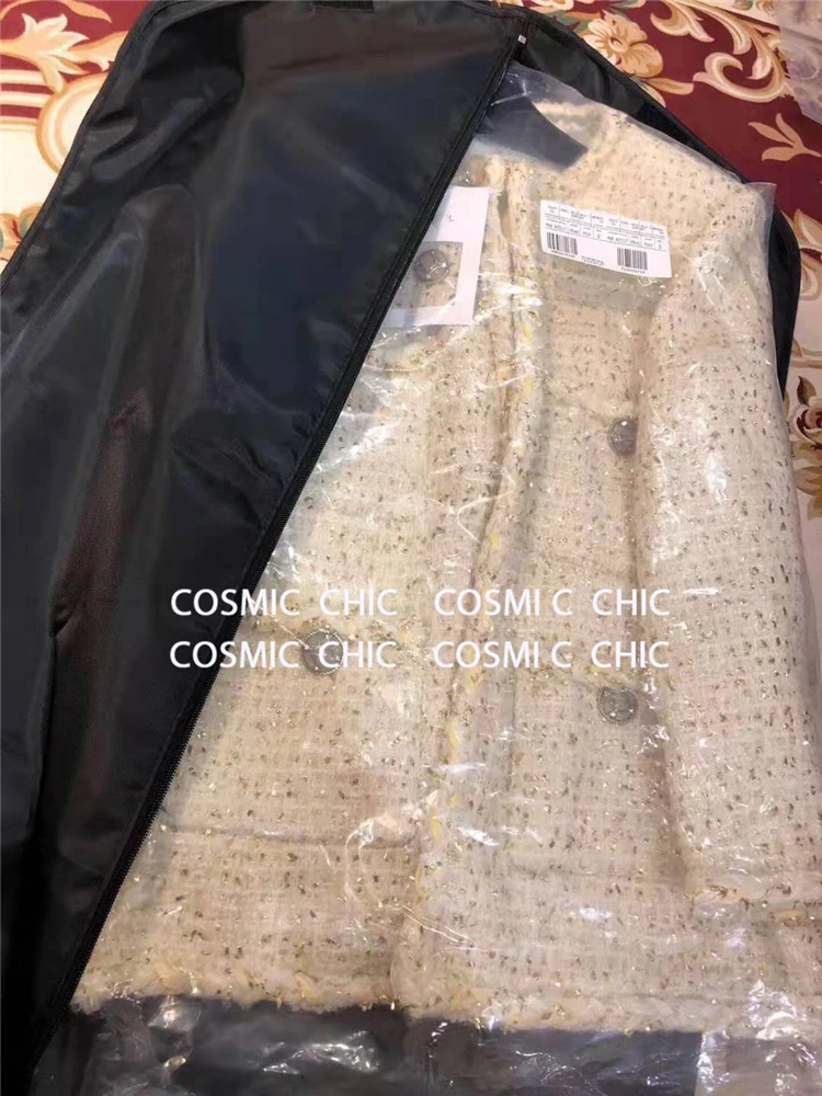 Cosmicchic Женская Осенняя элегантная белая короткая куртка Роскошная шерстяная твидовая куртка с длинными рукавами и золотым плетением нитей OL Женская куртка