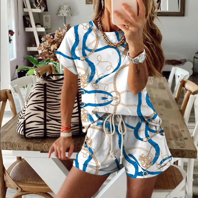 

Women Casual T shirts Sets Summer Tie Dye Print Short Sleeve Top Shorts Suit Streetwear Female Two Piece Set Tracksuits Outfits