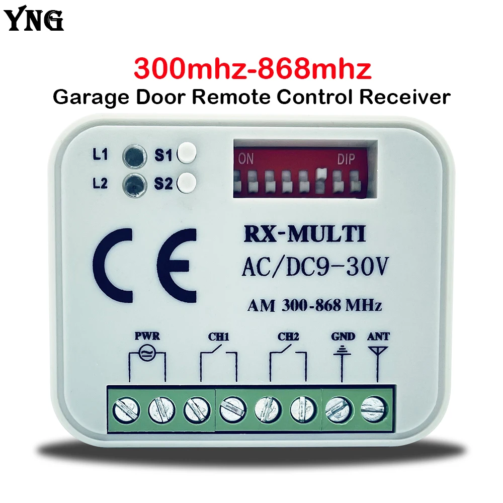 

2 CH Garage Door Receiver Control Panel 9V-30V For 315mhz 390mhz 433mhz 434.42mhz 868mhz Multi Frequency Gate Remote Control NEW