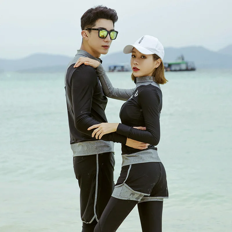 

Couple's Sport Surf Swimming Suit Women's 4 Pieces+ Men's 3 Pieces Long Sleeves& Pants Shorts 2019 New Couples Swimwear