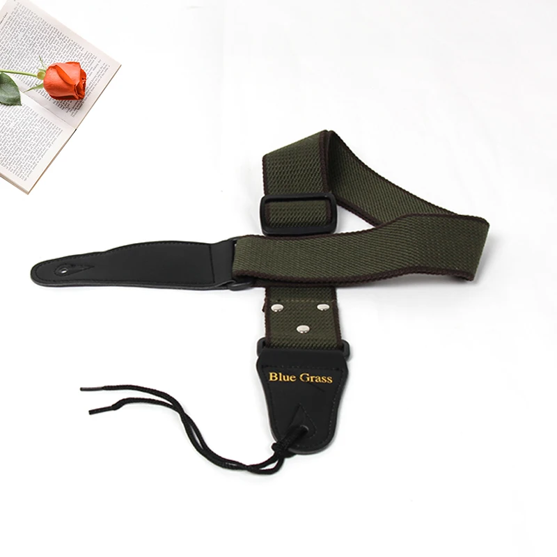 Регулируемый ремешки тканый хлопчатобумажный ремень для гитары с кожаными