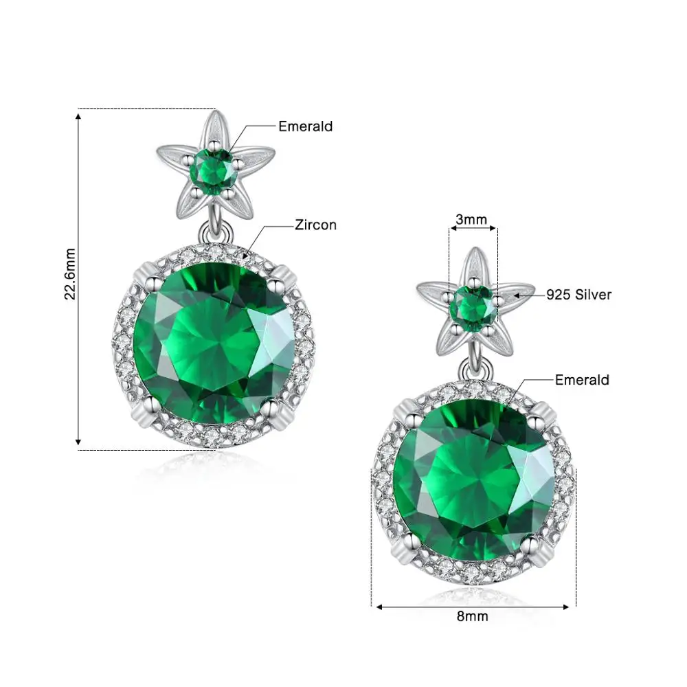 

Stud Earrings For Women Silver 925 Jewelry Cute Fashion Flower Earrings Round Emerald Set With Diamond Wedding Gift Fine Jewelry