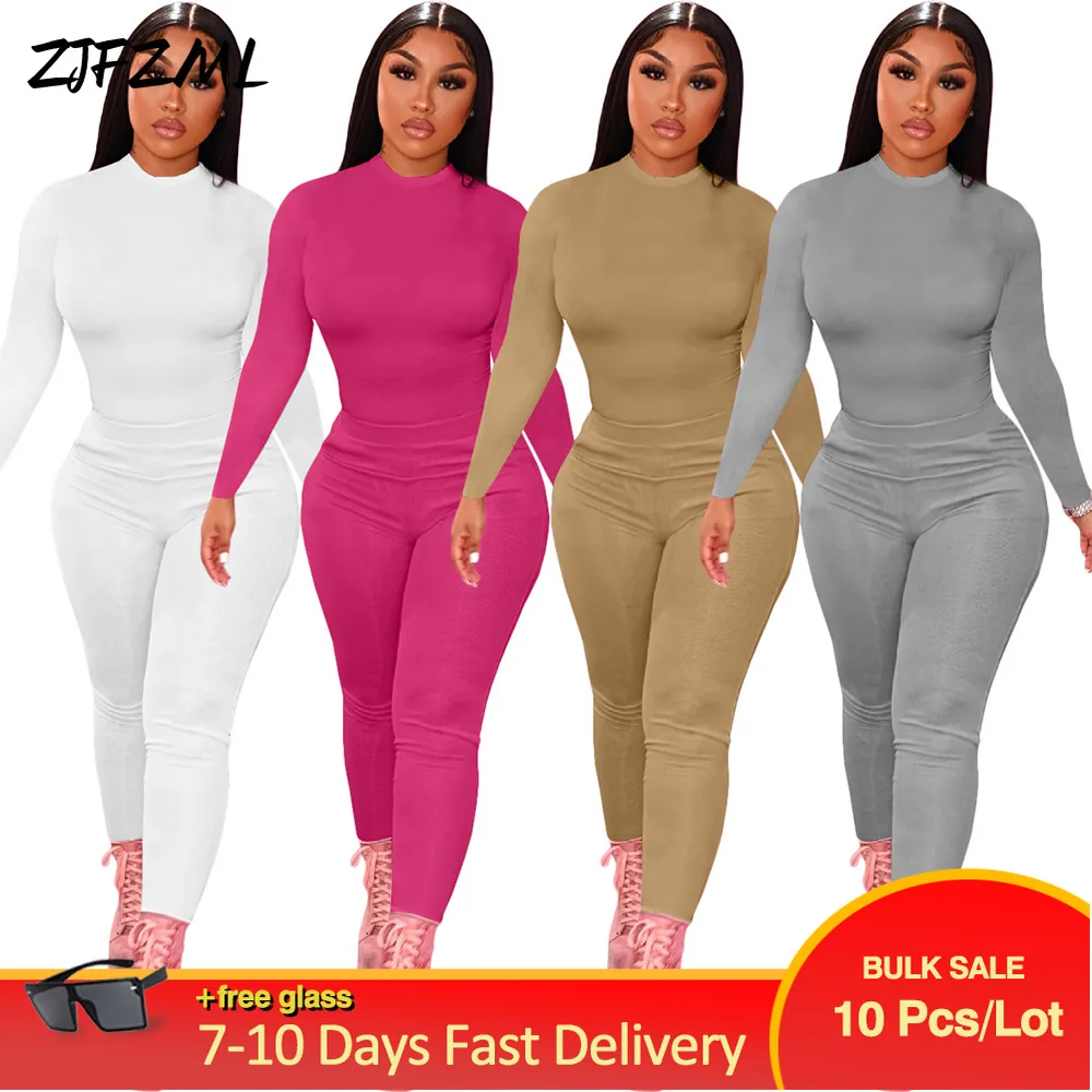 

Bulk Lots Wholesale Items Simple Sexy Women's Tracksuits Full Sleeve Slim Fit Tops & Elastic Sheath Pants Casual Sporty Outfits
