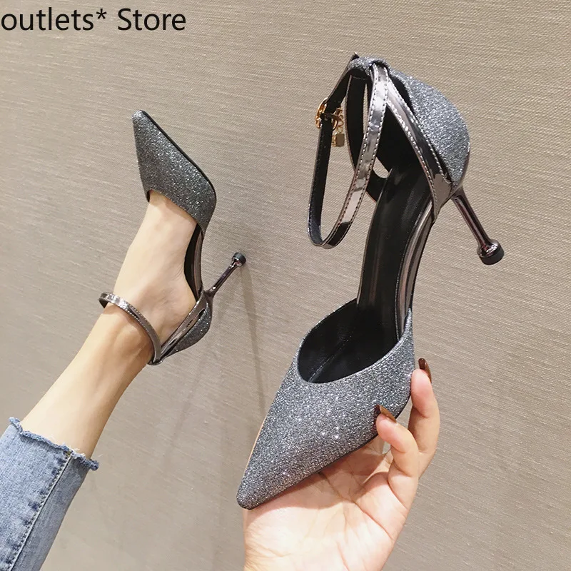 

Summer New Women's Shoes High Heels Stiletto Pointed Single Shoes Sequined Sandals Fashion Casual Shoes