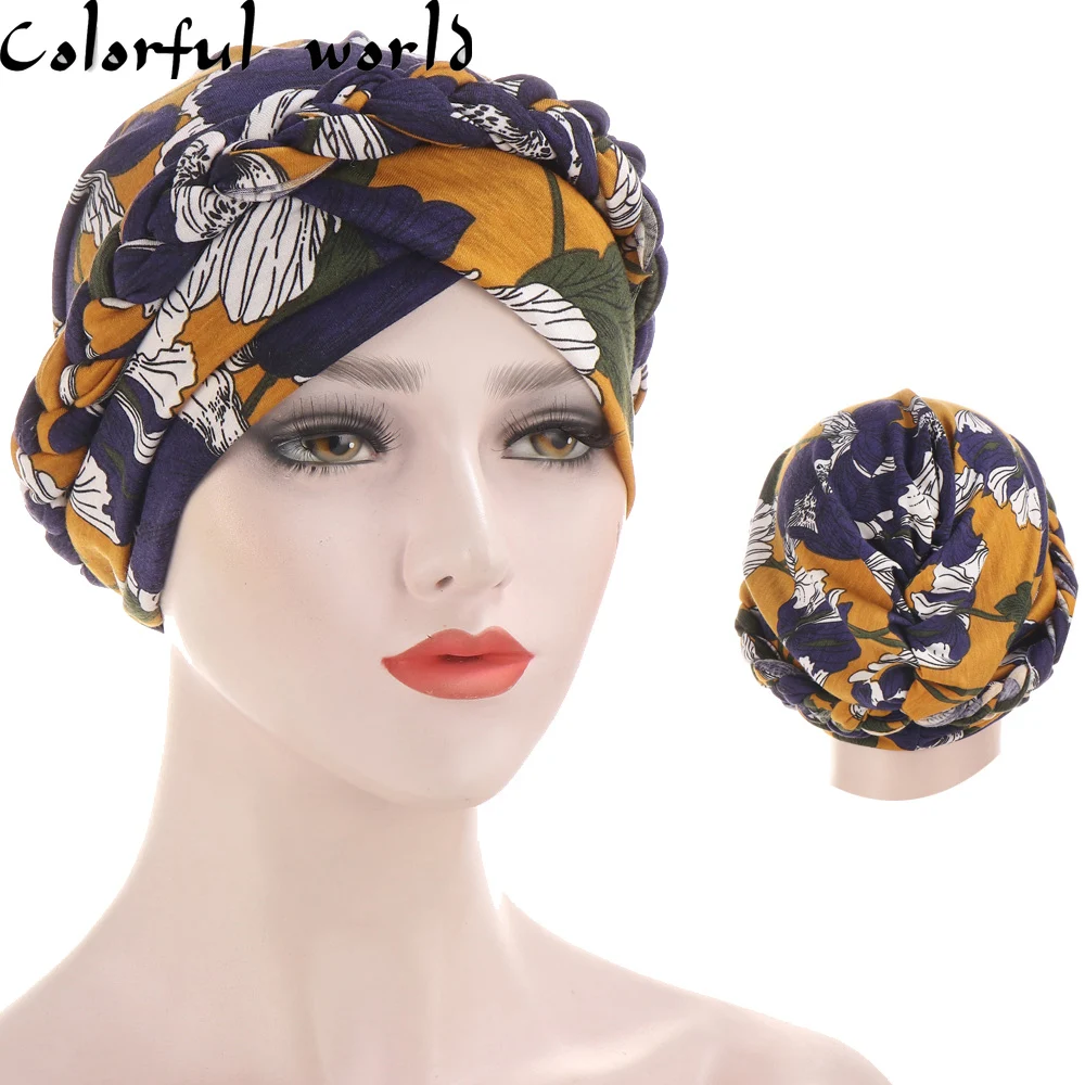 2020 с цветочным принтом оплетка Для женщин тюрбан Кепки s эластичный хлопок Qmilch