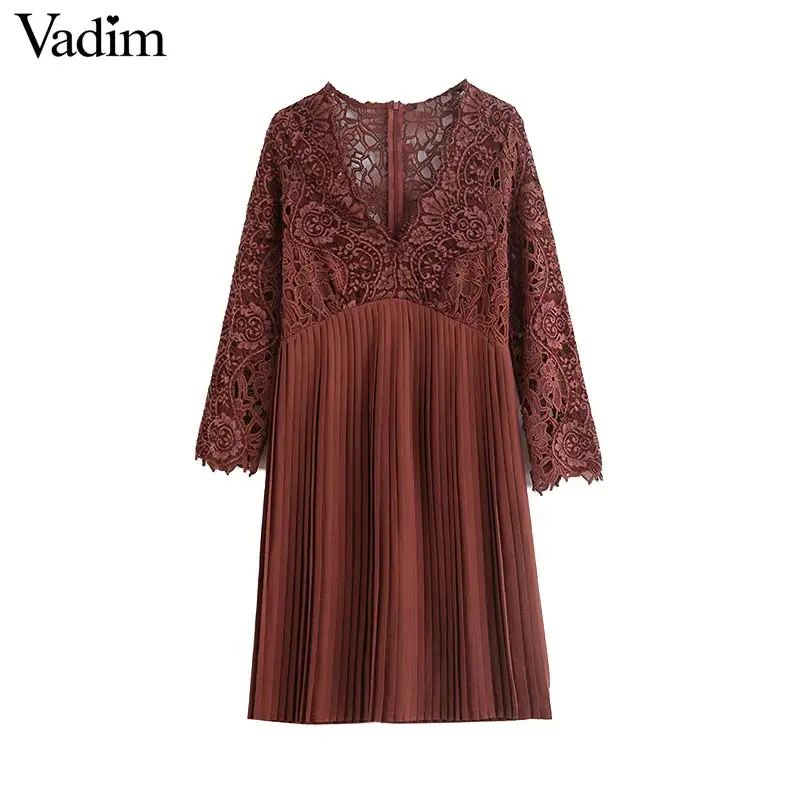 Vadim женское шикарное кружевное платье в стиле пэчворк с длинным рукавом и v