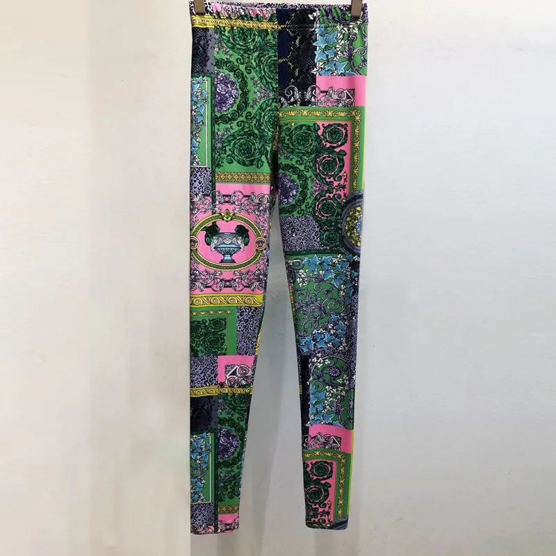 

Early autumn 2021 new fashion Retro High Waist color matching Abstract printing stretch slim casual Leggings