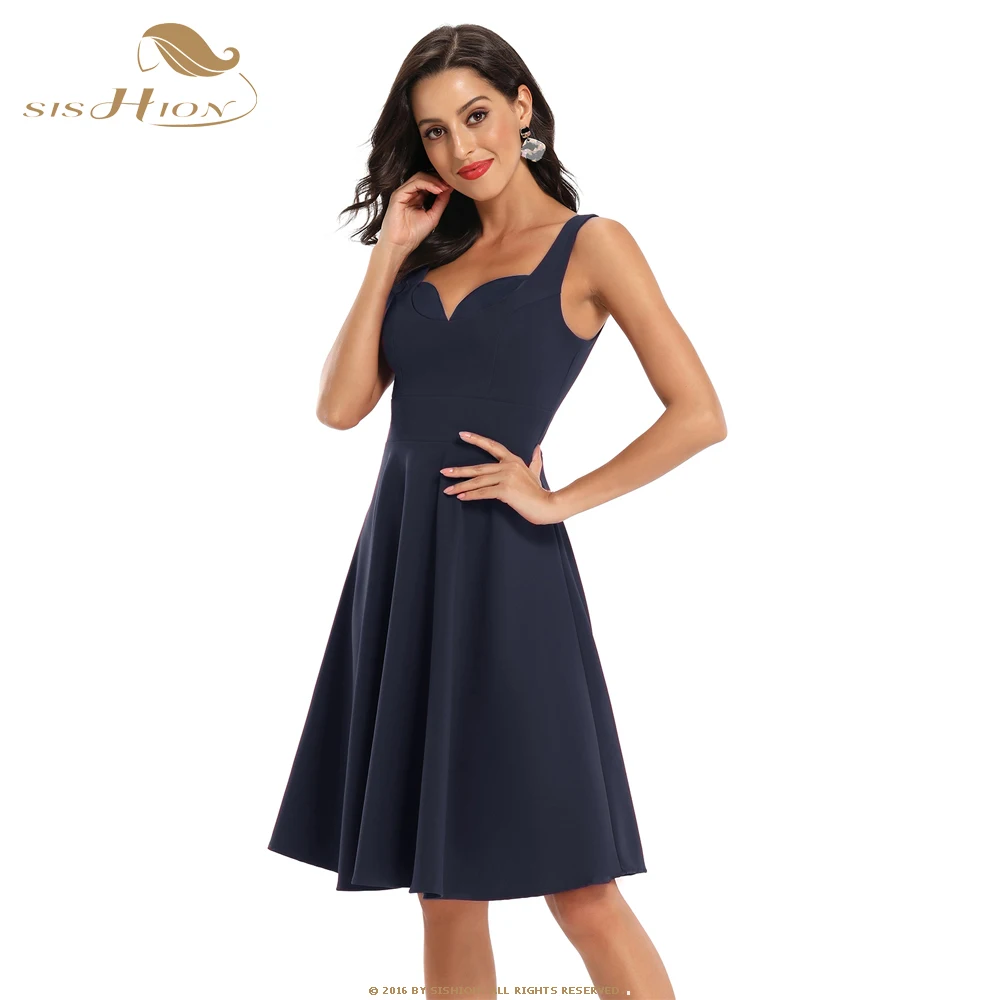 

SISHION 2021 Summer Elegant Night Party Dress VD1256 vestido mujer Women Sexy Wine Red Navy Blue Vintage Dress
