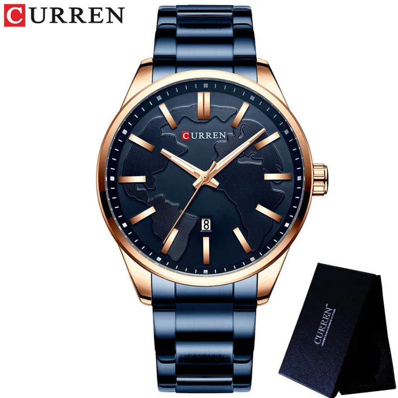 Часы наручные CURREN Мужские кварцевые спортивные брендовые Роскошные Синие