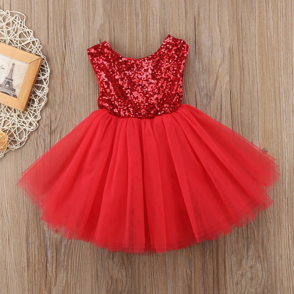 Formal Party Newborn Infant Baby Girls Sleeveless O-Neck Lace Bow Sequined Knee-Length Tutu Princess Dress Sundress 2021