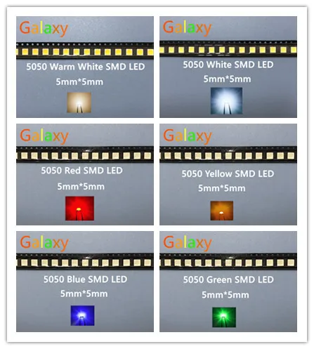 1000 шт. SMD 5050 красный/зеленый/синий/белый/желтый/теплый