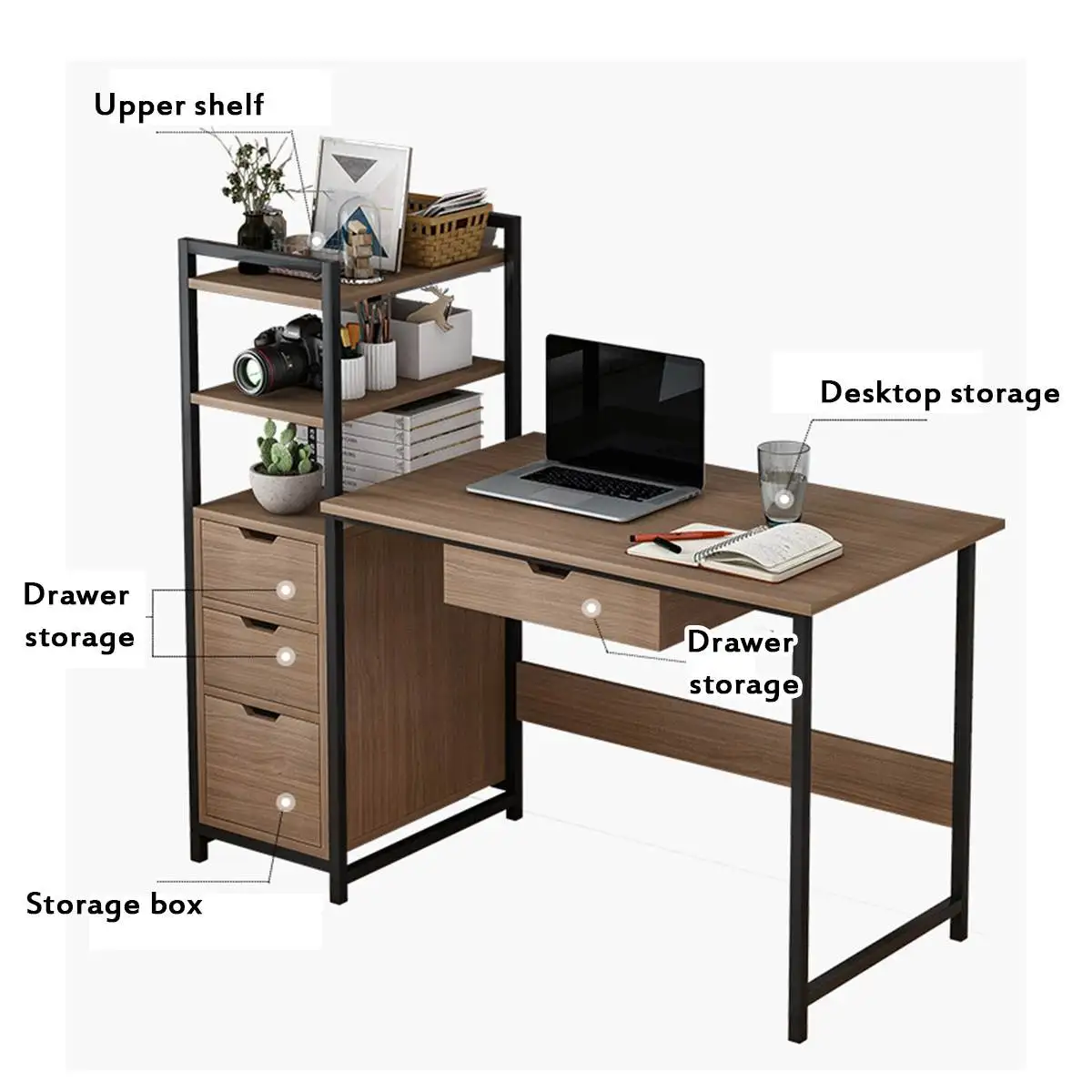 

Laptop Desk with Shelves Drawers Computer Desk with CPU Stand Home Office Gaming Table Workstation Study Writing Desk Modern