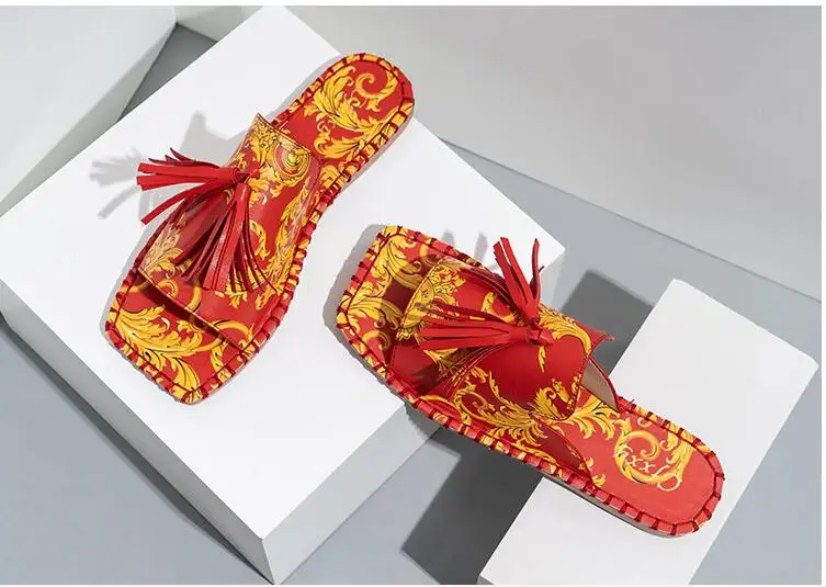 

Women slippers Fashion Tassels Summer Shoes Brand Beach Slides Retro Mules Shoes For Women Flat Slipper Outdoor pluz size 42