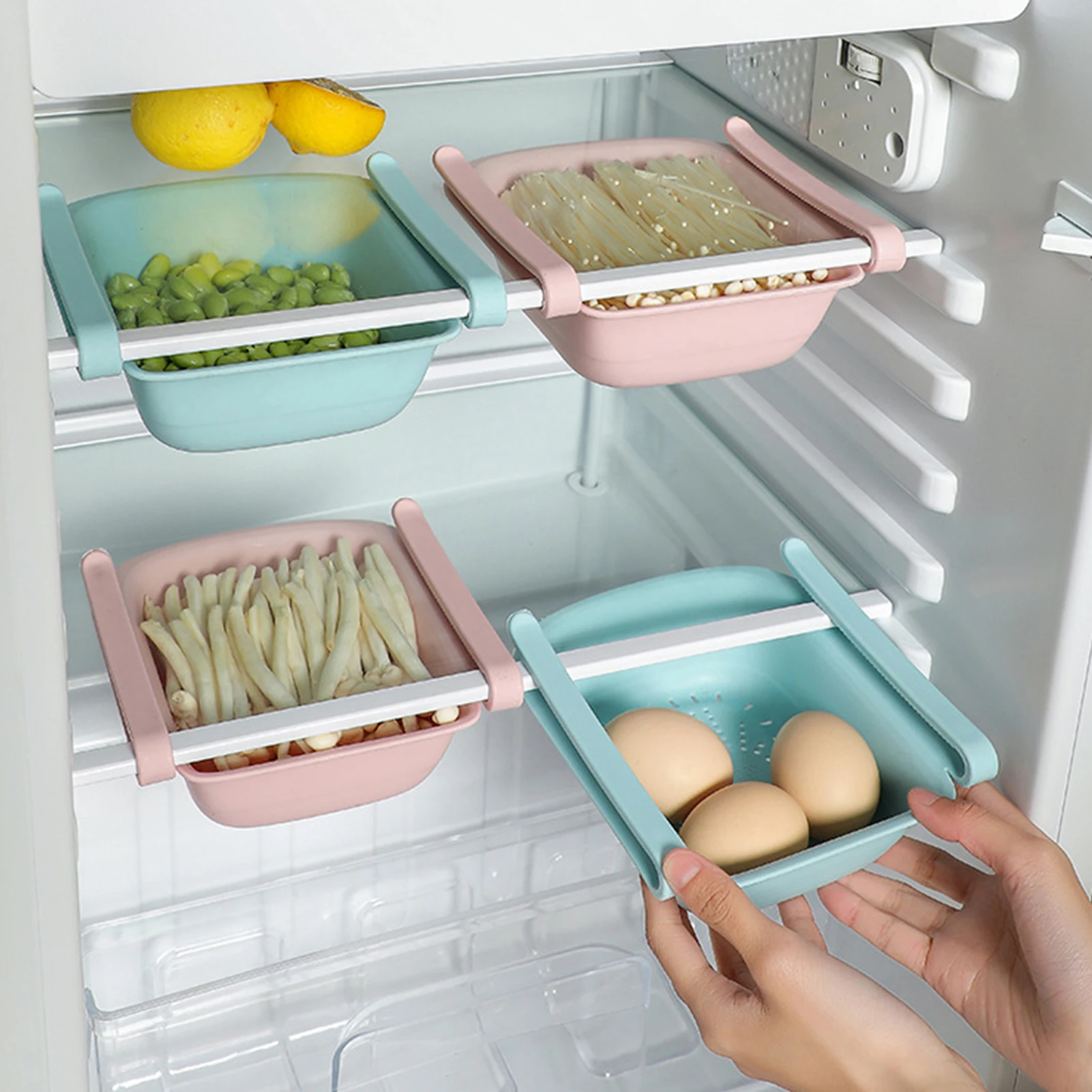 

Kitchen Organizer Kitchen Refrigerator Storage Rack Basket Fridge Freezer Shelf Holder Pull-Out Drawer Space Kitchen Accessories