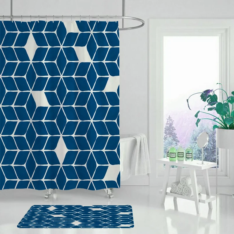 Красивая тканевая занавеска для душа с геометрическим рисунком цветная растений