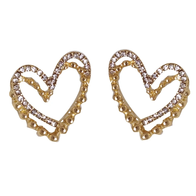 

S925 needle Fashion Jewelry Heart Earrings Delicate Design Metal Alloy Golden Plating High Quality Crystal Stud Earrings Gifts