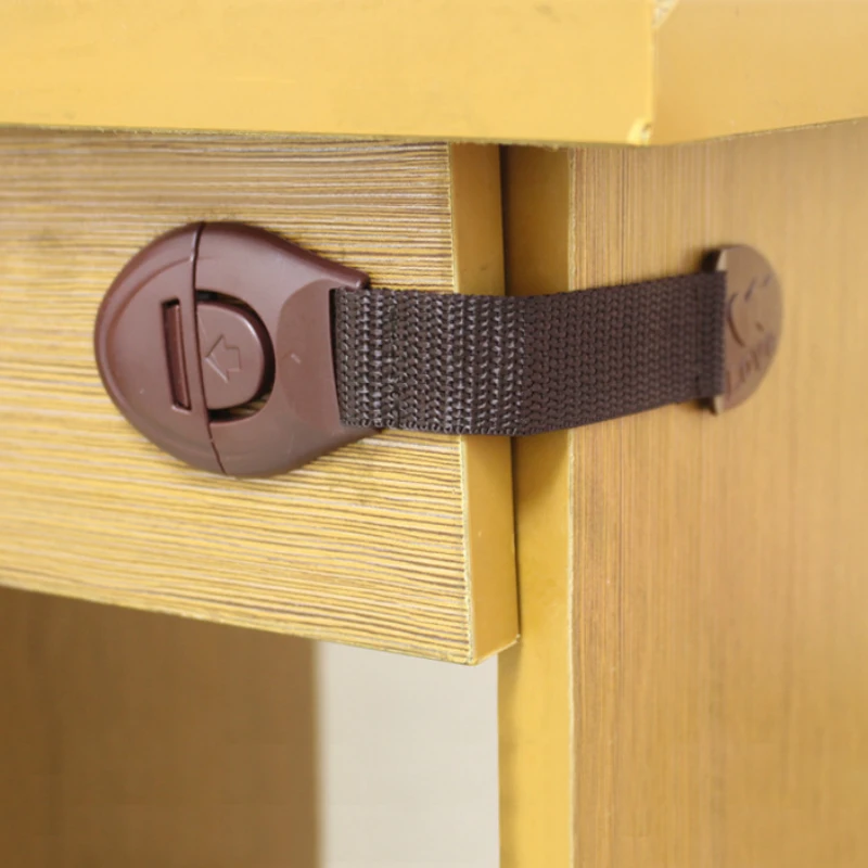 

5pcs Coffee Color Baby Drawer Lock Furniture Cabinet Door Safety Locking Strap Refrigerator Security Lock Infant Kids Protector