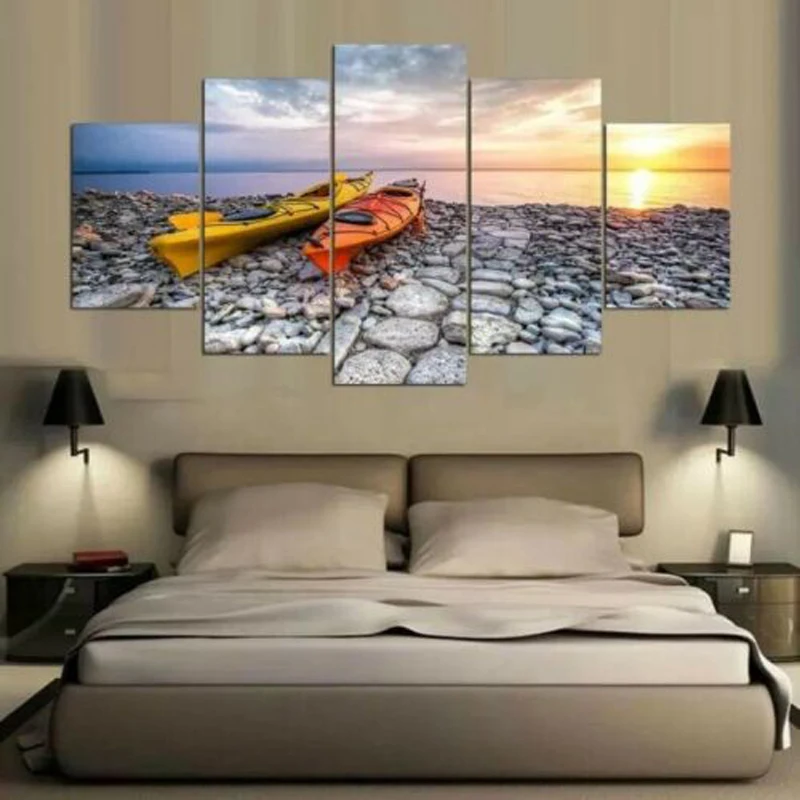 

5Pcs Canoeing Sea Sailboat Landscape Posters HD Canvas Wall Art Pictures Decoration Accessories Living Room Home Decor Paintings