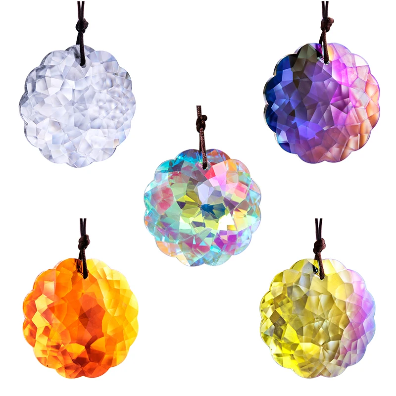 H&D 5 Colors Window Hanging Crystal Mandala Prism Suncatcher Rainbow Maker Chandelier Parts DIY Home Wedding Decorations Gift