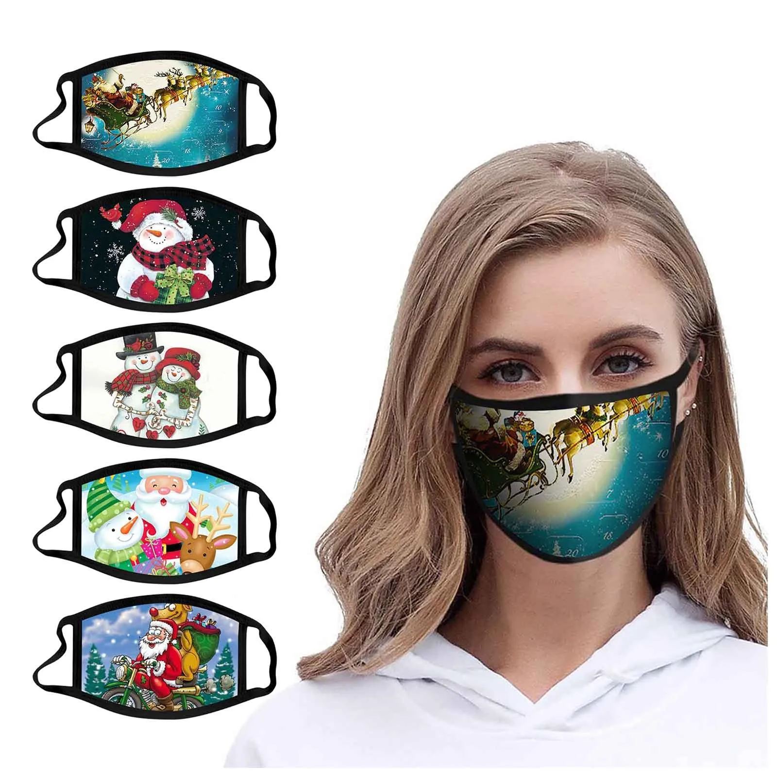Картонная маска с рождественским принтом ветрозащитная не сползающая Женская