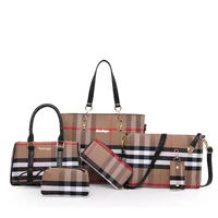 6pcs womens bag set scottish plaid leather grace ladies handbag grid print messenger shoulder bag wallet bags famous brand 2021