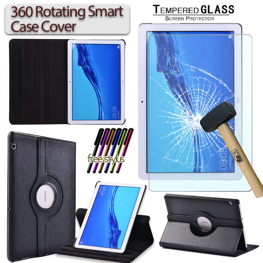 

360 Rotating Case for Huawei MediaPad T3 10 9.6" Anti-fall Scratch Resistant Tablet Case+Tempered Film