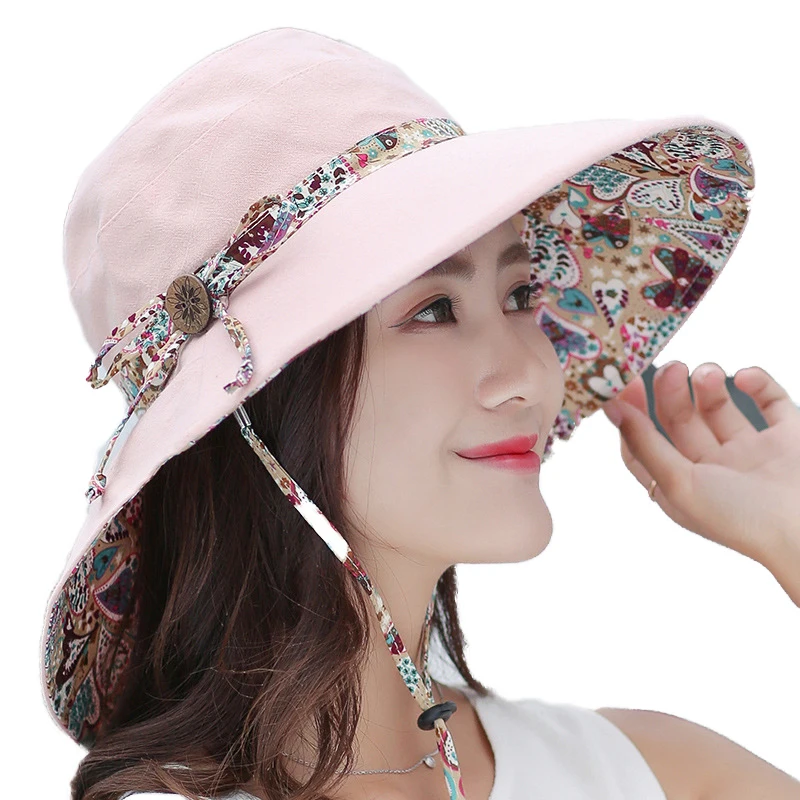 

Summer Womens Large Wide Brim Flowers Sun Hat Female Bowknot Visor Caps Foldable Elegance Anti-UV Beach Hat Lady's Summer Hat