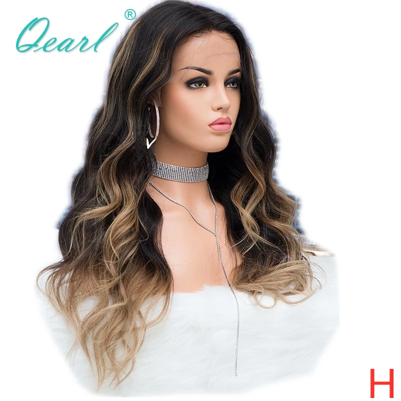 Парик из натуральных волос без клея с эффектом омбре черный блондинкой 130%