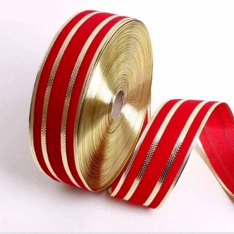 

2 метра в упаковке красная бархатная лента рождественские украшения Рождественский венок украшения Золотая полосатая лента