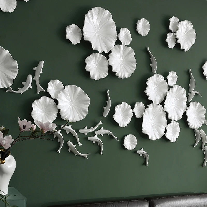 Home Wall Hanging Resin Lotus Leaf Fish Model Crafts Decoration Background Mural Ornaments Livingroom Wedding Sticker |