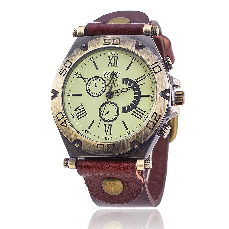 

Часы мужские кварцевые в стиле ретро с ремешком из натуральной воловьей кожи