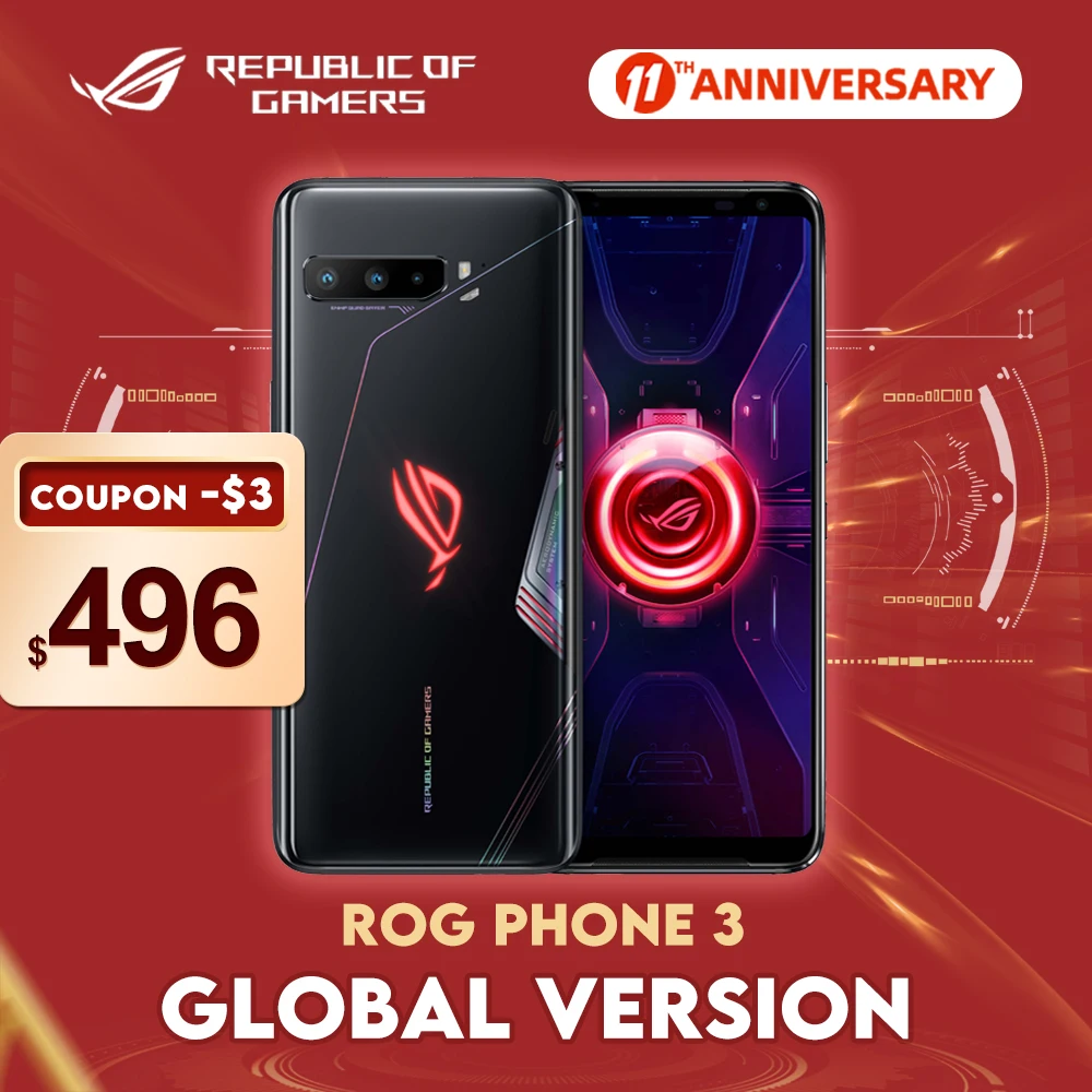 

ASUS ROG Phone 3 Global Version 5G Smartphone Snapdragon865plus 8RAM128ROM 6000mAh OTA Update Android Q Gaming Phone ROG 3