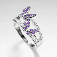 womens purple fashion butterfly ring purple zircon fashion creative closed metal ring colorful decoration set party jewelry