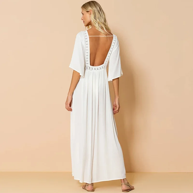 Белый пляжный купальный костюм накидка Пляжное парео женская одежда для